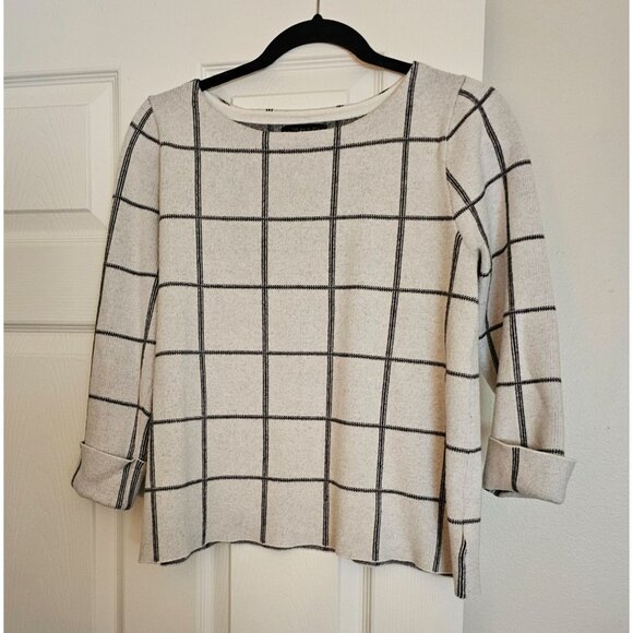 Tahari Womens White & Black Geometric Pattern Knit Top L Career Office Mature - Picture 1 of 9